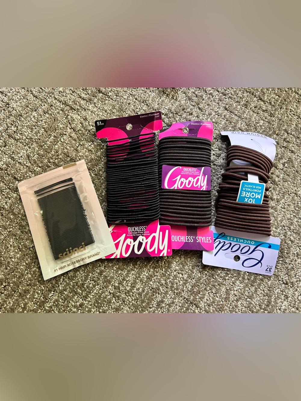 Ouchless Black & Brown Hair Elastics and Bobby Pins